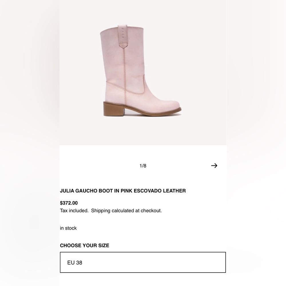 DICO COPENHAGEN JULIA GAUCHO BOOT IN PINK ESCOVADO LEATHER (EU 38/ US 7)